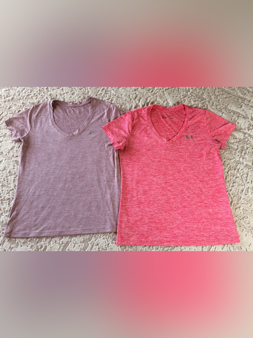 Under Armour Women’s Heathered Pink & Mauve V-Neck Performance Tees